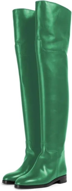 YDN Womens Round Toe Wide Calf Flats Over the Knee Boots Elastic Pull On Low Heel Thigh High Boots Sexy Prom Nightclub Shoes Size 4-16 US