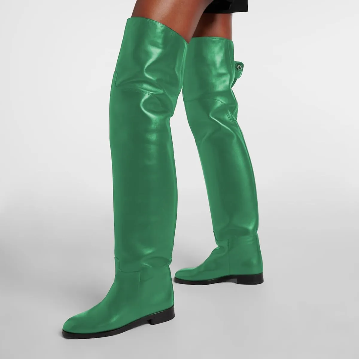 YDN Womens Round Toe Wide Calf Flats Over the Knee Boots Elastic Pull On Low Heel Thigh High Boots Sexy Prom Nightclub Shoes Size 4-16 US