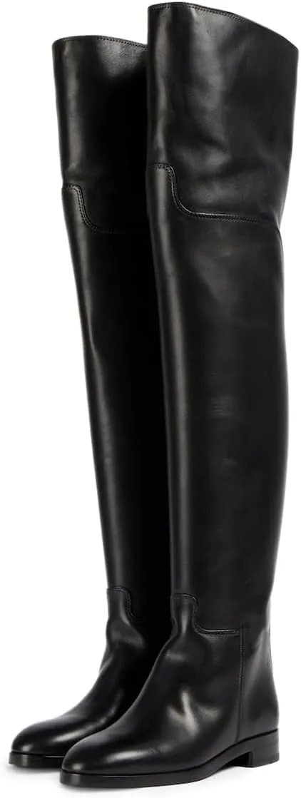 YDN Womens Round Toe Wide Calf Flats Over the Knee Boots Elastic Pull On Low Heel Thigh High Boots Sexy Prom Nightclub Shoes Size 4-16 US