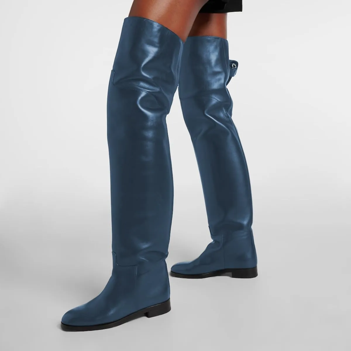 YDN Womens Round Toe Wide Calf Flats Over the Knee Boots Elastic Pull On Low Heel Thigh High Boots Sexy Prom Nightclub Shoes Size 4-16 US