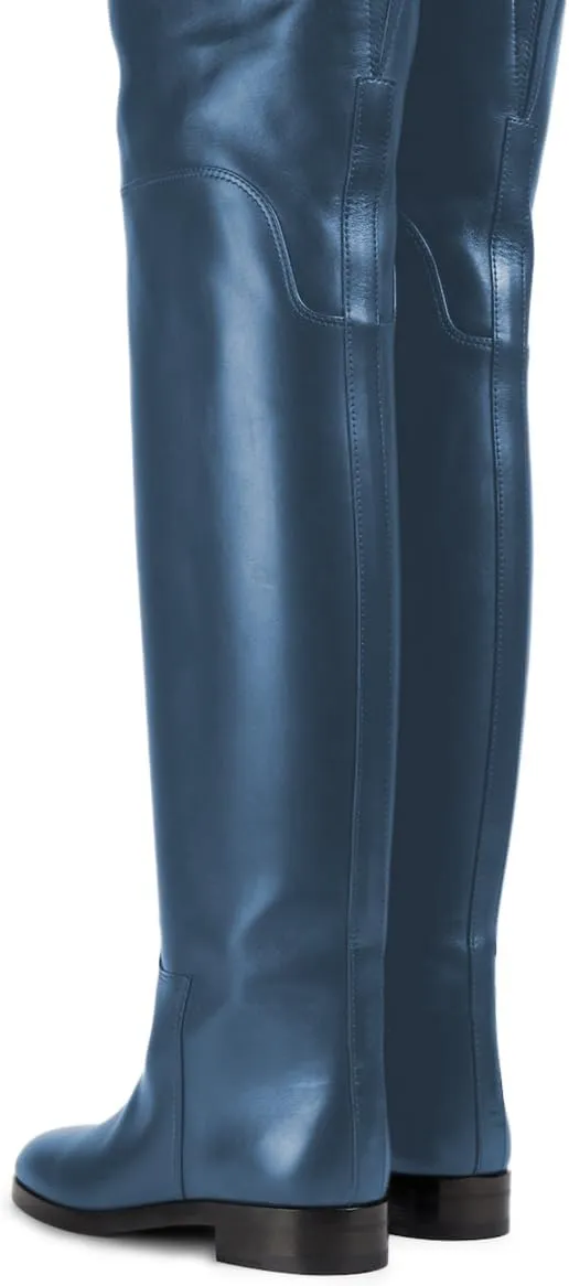 YDN Womens Round Toe Wide Calf Flats Over the Knee Boots Elastic Pull On Low Heel Thigh High Boots Sexy Prom Nightclub Shoes Size 4-16 US