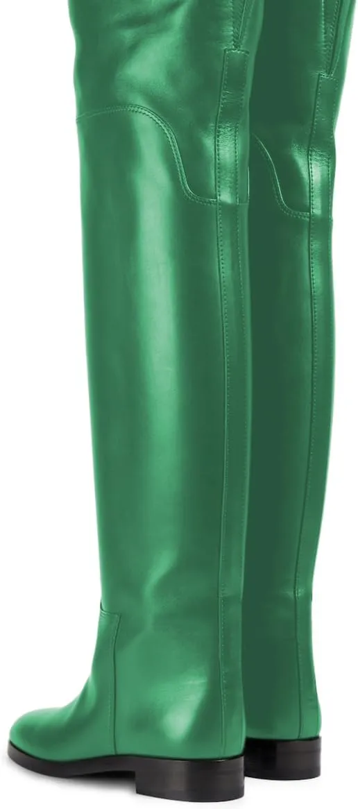 YDN Womens Round Toe Wide Calf Flats Over the Knee Boots Elastic Pull On Low Heel Thigh High Boots Sexy Prom Nightclub Shoes Size 4-16 US