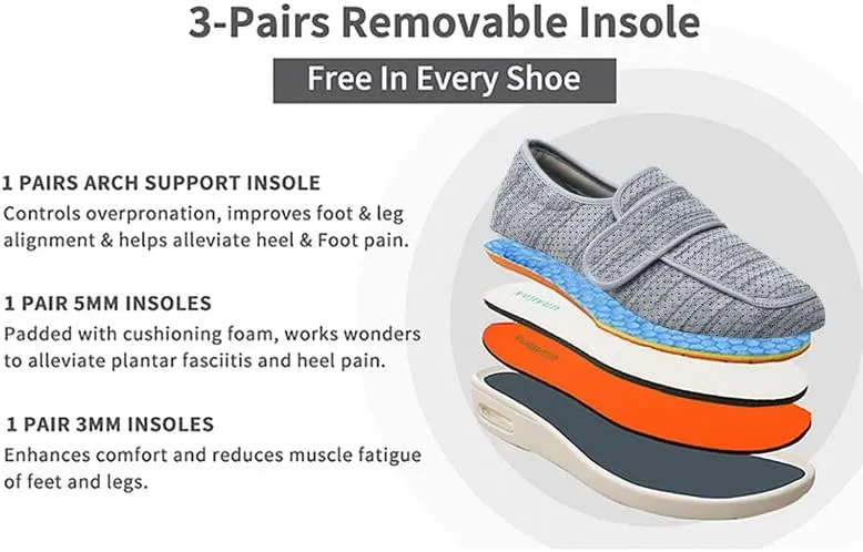 youyun Women's Diabetic Shoes for Women Wide Width Elderly Shoes with Adjustable Closure Breathable Lightweight Swollen Feet Walking Edema Sneakers