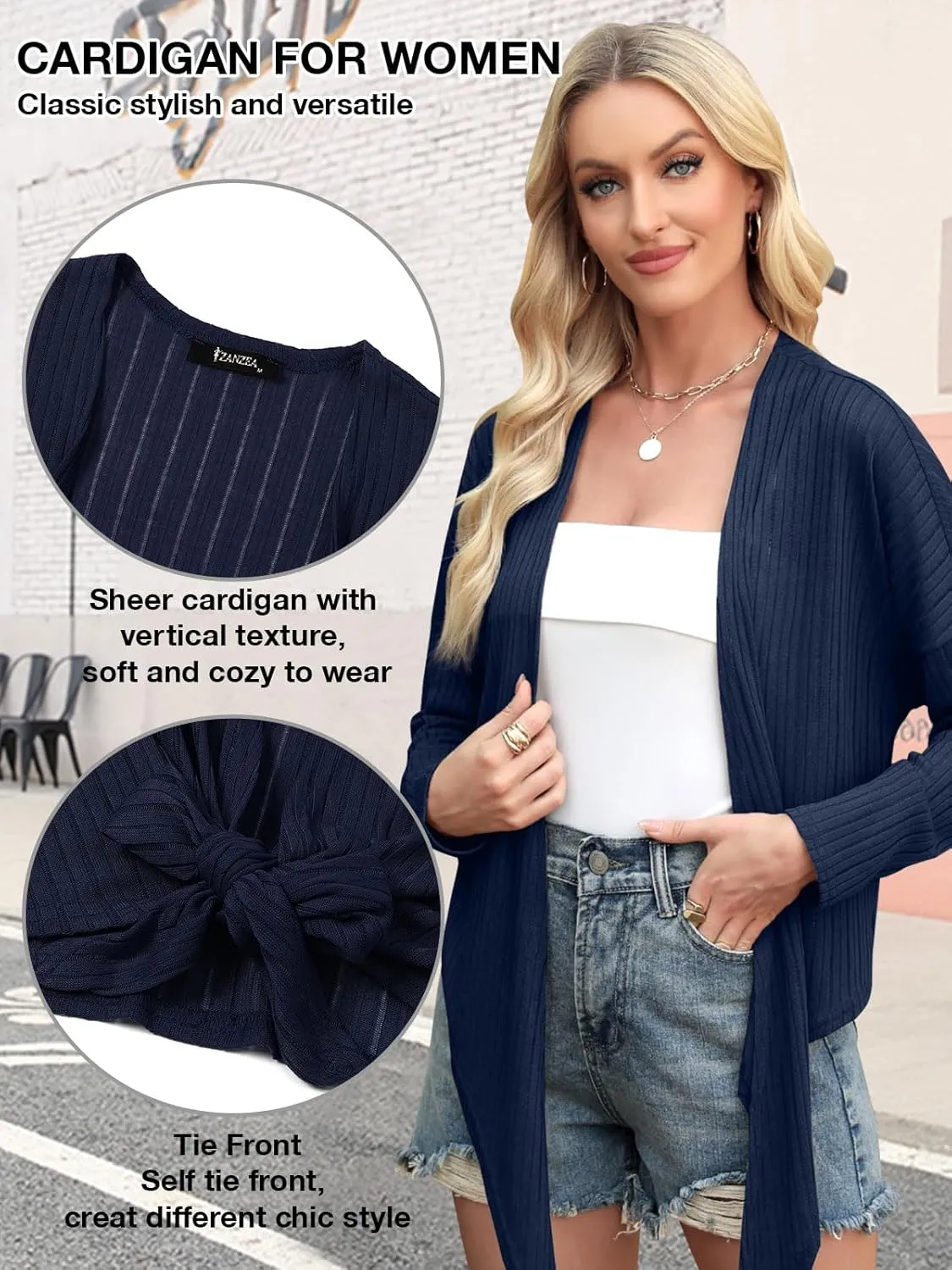 ZANZEA Tie Front Cardigan for Women Long Sleeve Sheer Bolero Shrug for Dresses Lightweight Cropped Shawl