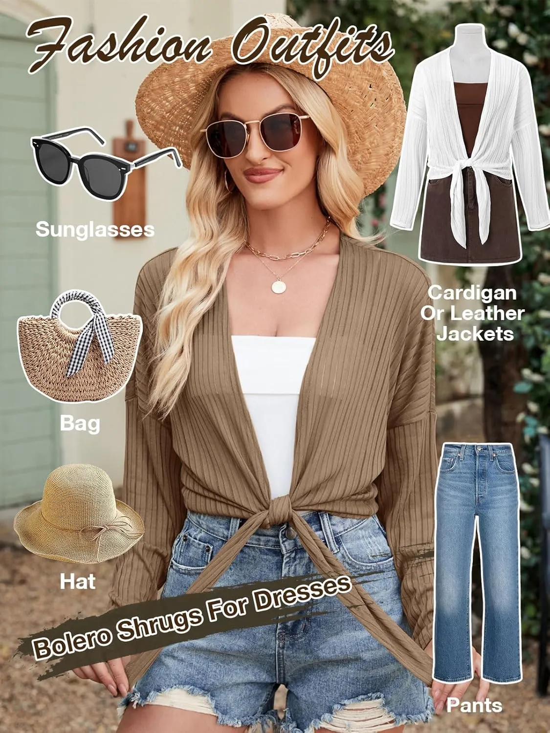 ZANZEA Tie Front Cardigan for Women Long Sleeve Sheer Bolero Shrug for Dresses Lightweight Cropped Shawl