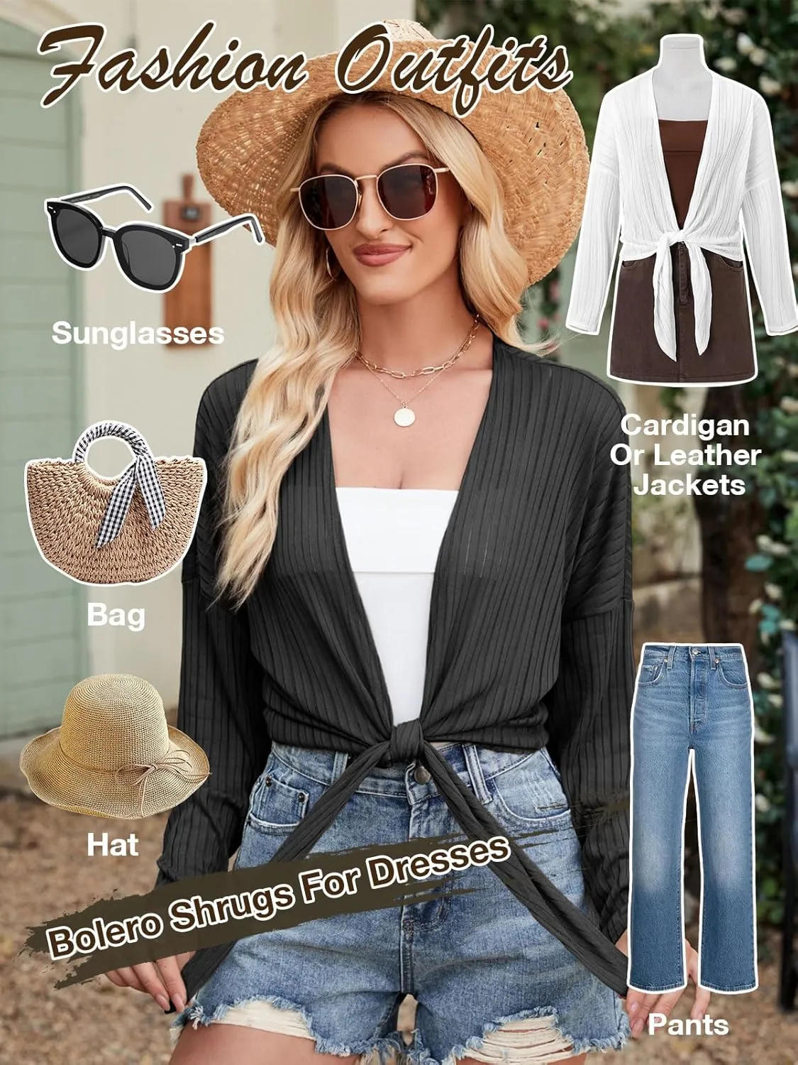ZANZEA Tie Front Cardigan for Women Long Sleeve Sheer Bolero Shrug for Dresses Lightweight Cropped Shawl