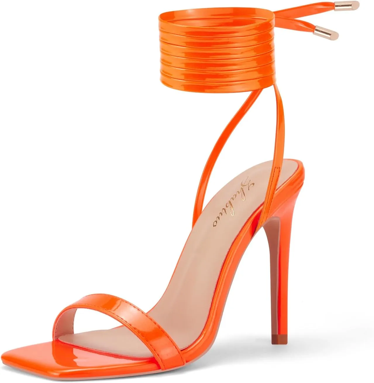 Zhabtuc Women Strappy Heeled Sandals, 4.3 inch Stilettos Ankle Strap Lace Up Square Toe High Heels Sandals Party Evening Sandals Shoes