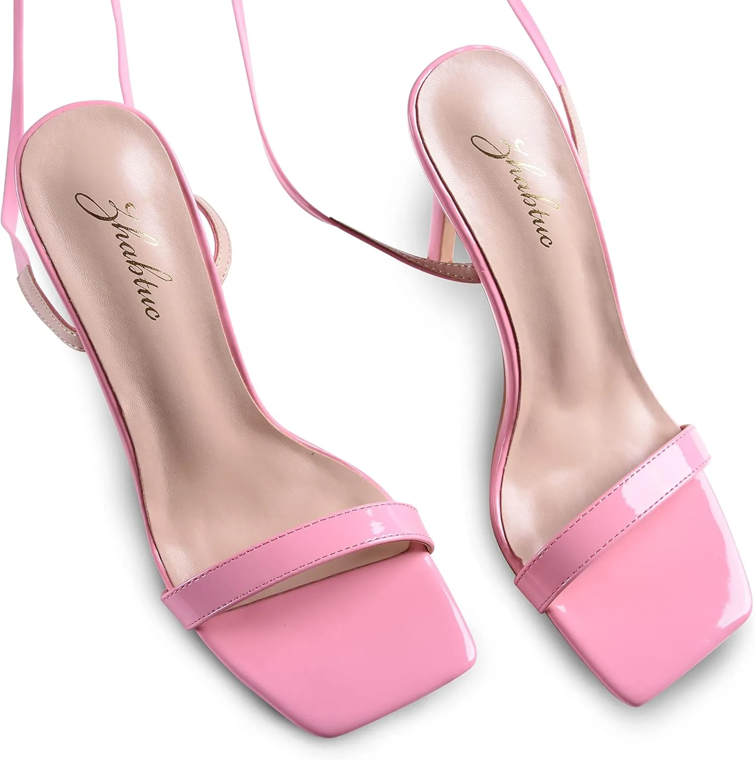 Zhabtuc Women Strappy Heeled Sandals, 4.3 inch Stilettos Ankle Strap Lace Up Square Toe High Heels Sandals Party Evening Sandals Shoes