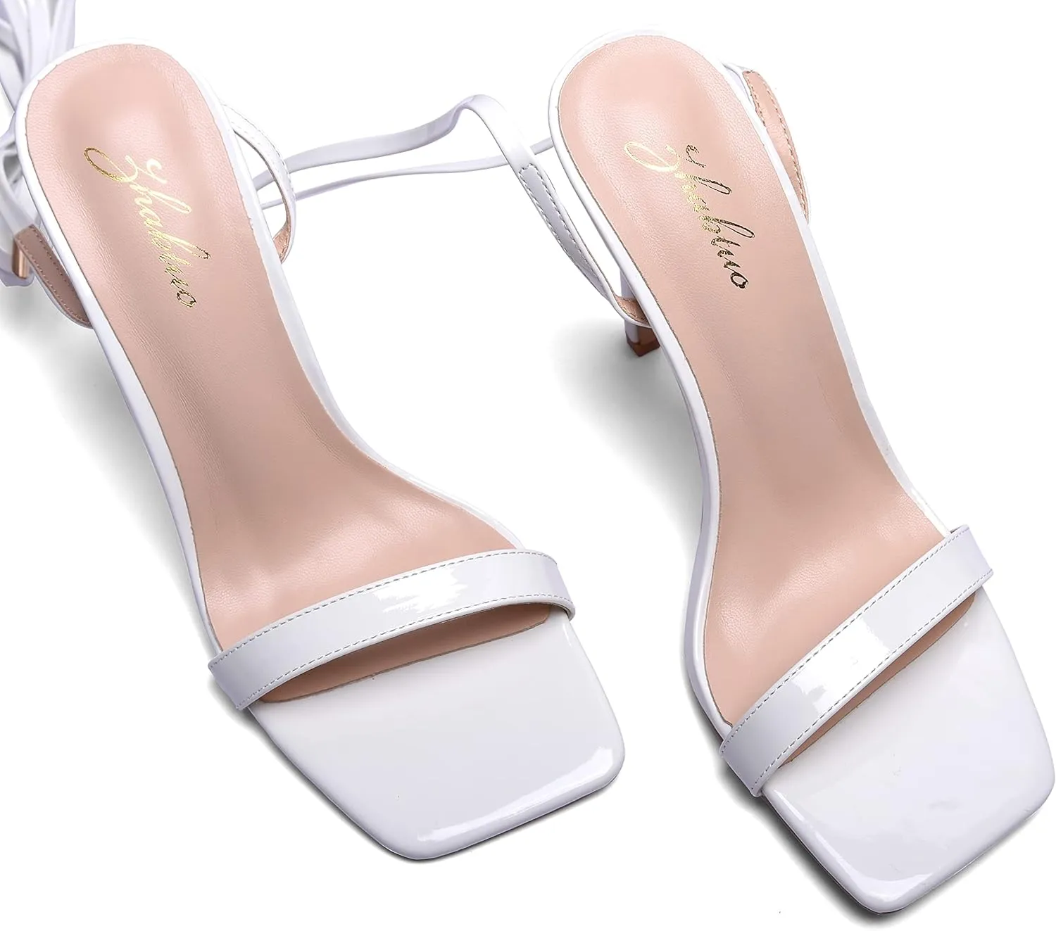 Zhabtuc Women Strappy Heeled Sandals, 4.3 inch Stilettos Ankle Strap Lace Up Square Toe High Heels Sandals Party Evening Sandals Shoes