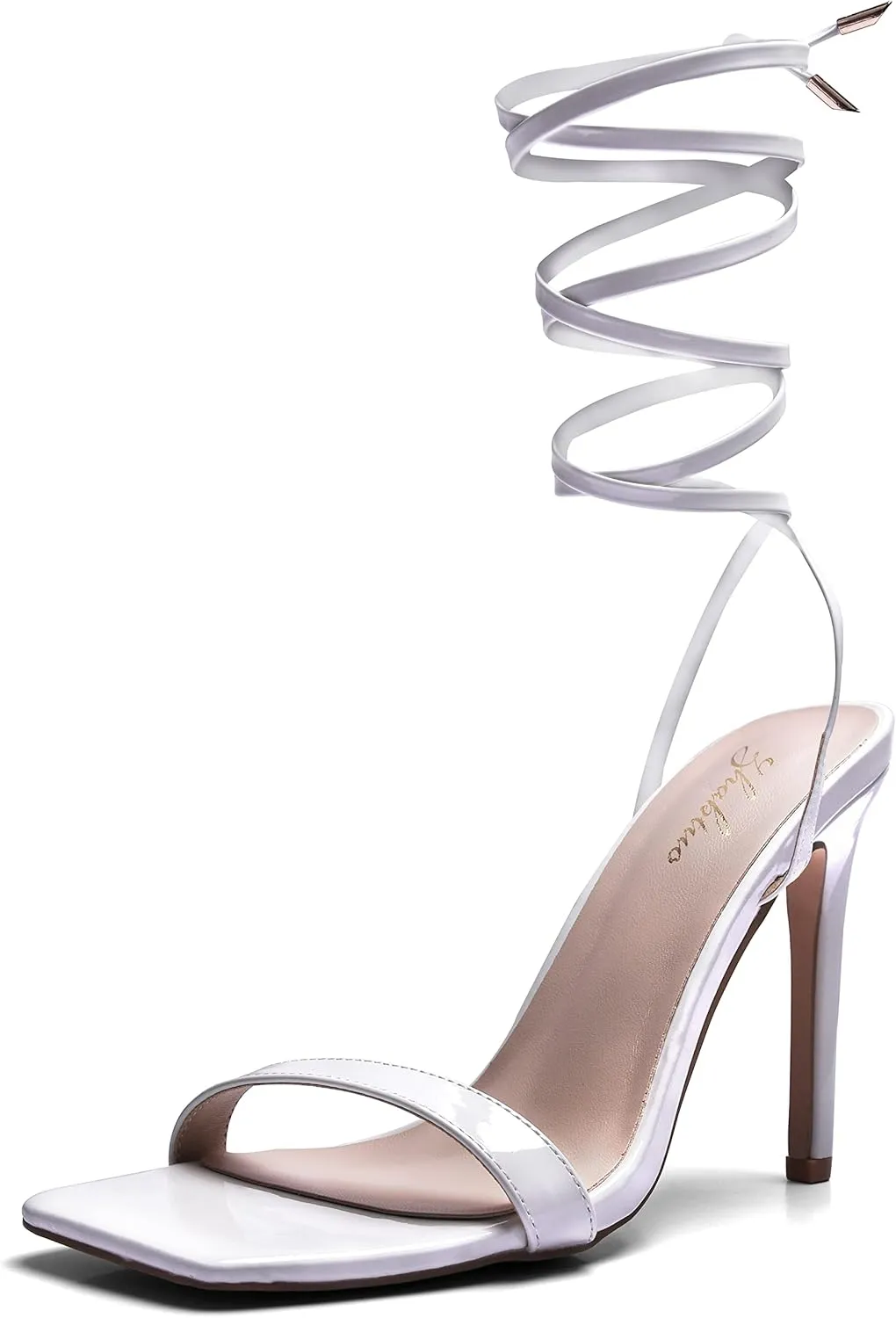 Zhabtuc Women Strappy Heeled Sandals, 4.3 inch Stilettos Ankle Strap Lace Up Square Toe High Heels Sandals Party Evening Sandals Shoes