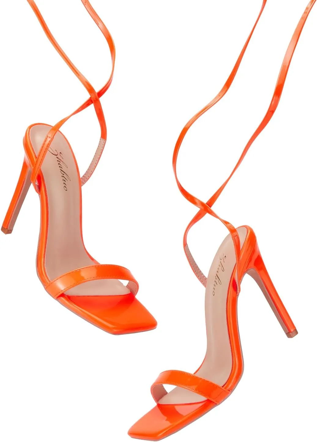 Zhabtuc Women Strappy Heeled Sandals, 4.3 inch Stilettos Ankle Strap Lace Up Square Toe High Heels Sandals Party Evening Sandals Shoes