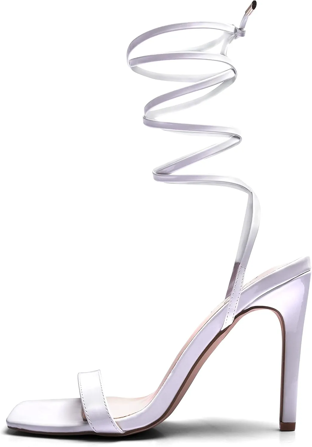 Zhabtuc Women Strappy Heeled Sandals, 4.3 inch Stilettos Ankle Strap Lace Up Square Toe High Heels Sandals Party Evening Sandals Shoes
