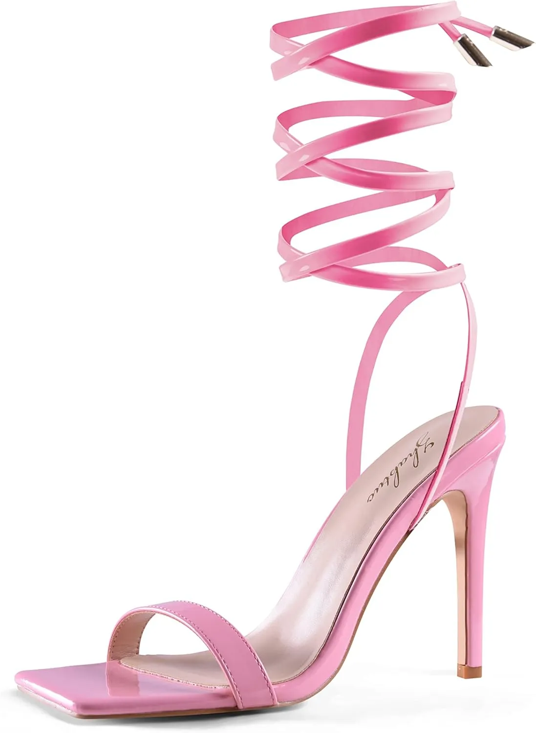 Zhabtuc Women Strappy Heeled Sandals, 4.3 inch Stilettos Ankle Strap Lace Up Square Toe High Heels Sandals Party Evening Sandals Shoes
