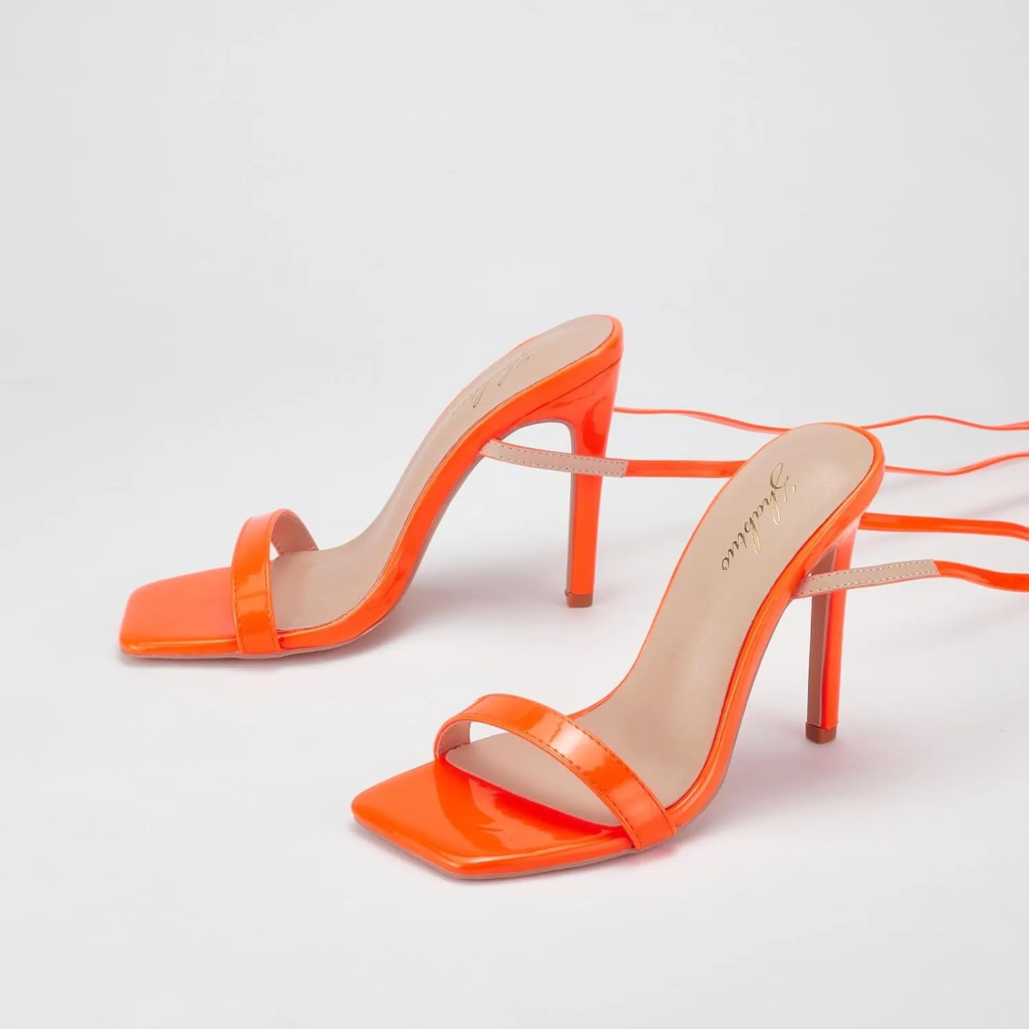 Zhabtuc Women Strappy Heeled Sandals, 4.3 inch Stilettos Ankle Strap Lace Up Square Toe High Heels Sandals Party Evening Sandals Shoes