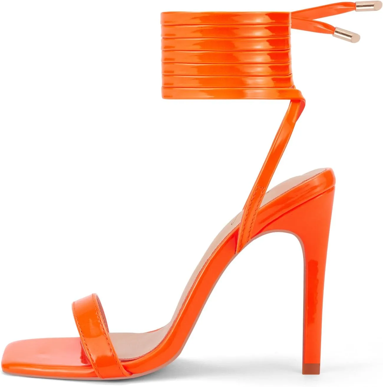 Zhabtuc Women Strappy Heeled Sandals, 4.3 inch Stilettos Ankle Strap Lace Up Square Toe High Heels Sandals Party Evening Sandals Shoes