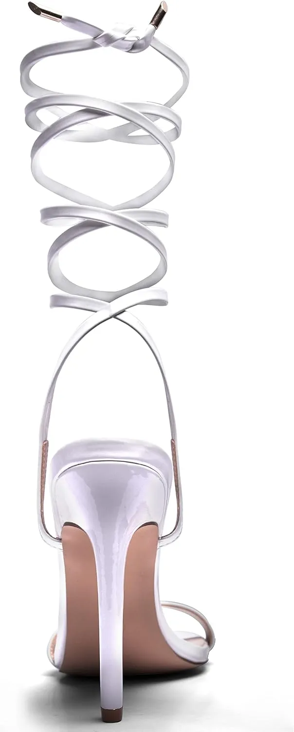 Zhabtuc Women Strappy Heeled Sandals, 4.3 inch Stilettos Ankle Strap Lace Up Square Toe High Heels Sandals Party Evening Sandals Shoes