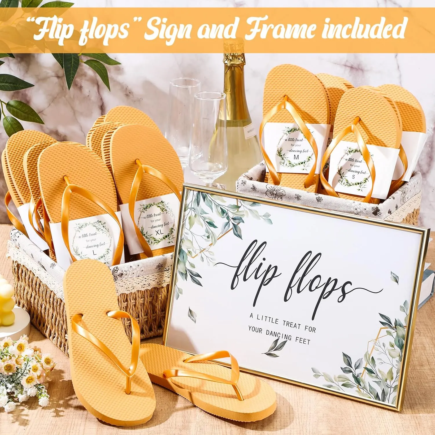 Zoooyawn 24 Pairs Wedding Party Favors Flip Flops Bulk Wedding Sign for Guest