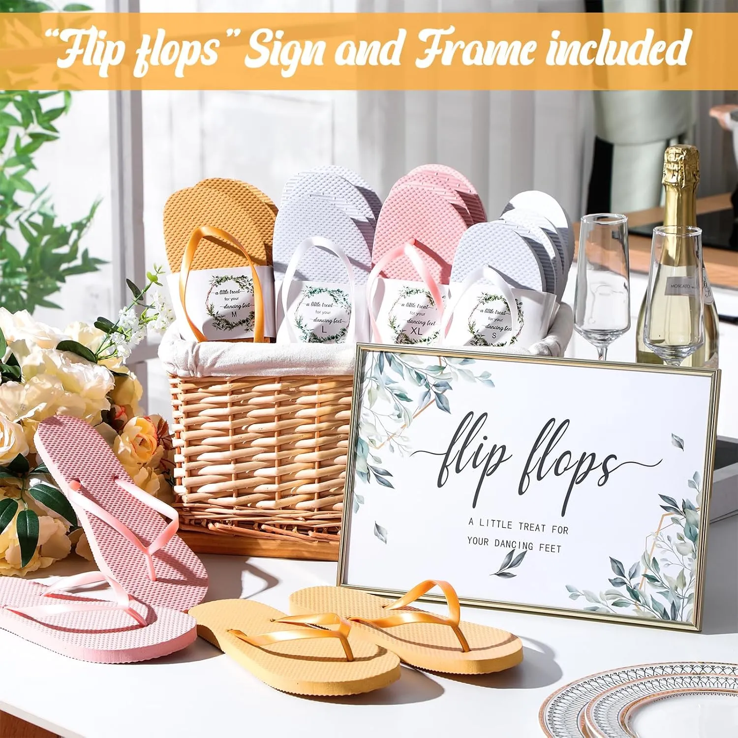 Zoooyawn 24 Pairs Wedding Party Favors Flip Flops Bulk Wedding Sign for Guest