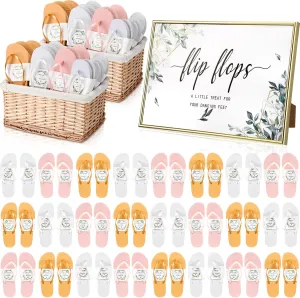 Zoooyawn 24 Pairs Wedding Party Favors Flip Flops Bulk Wedding Sign for Guest