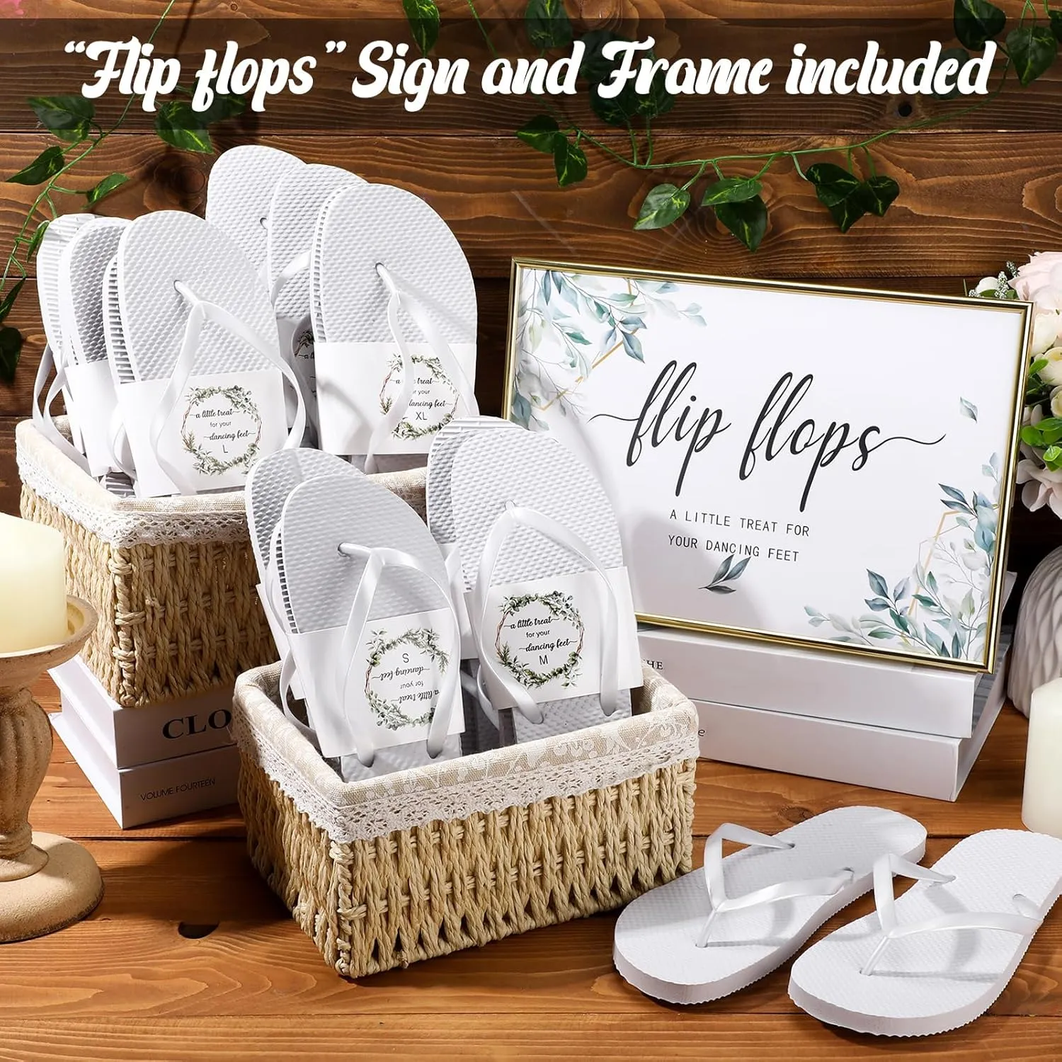 Zoooyawn 24 Pairs Wedding Party Favors Flip Flops Bulk Wedding Sign for Guest