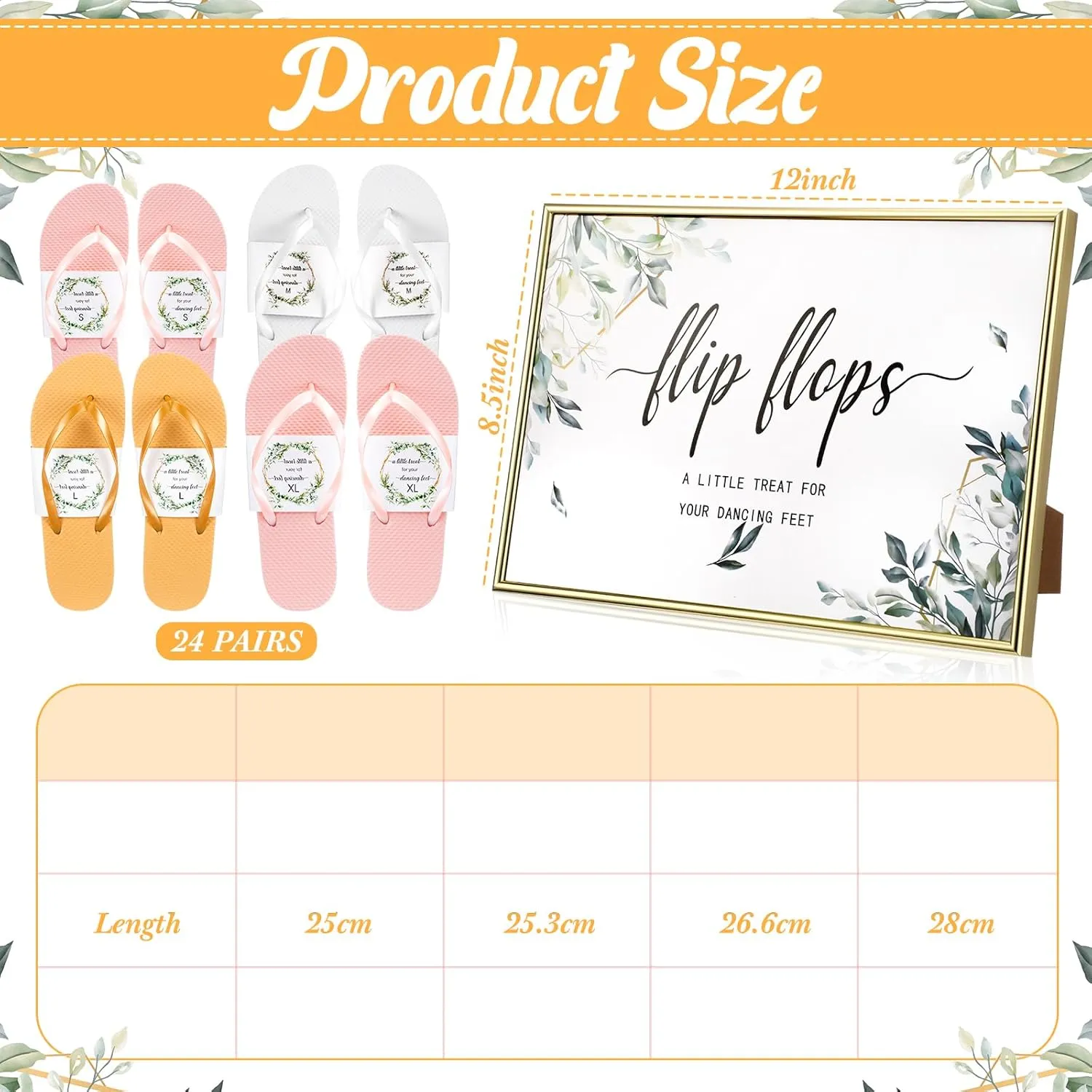 Zoooyawn 24 Pairs Wedding Party Favors Flip Flops Bulk Wedding Sign for Guest