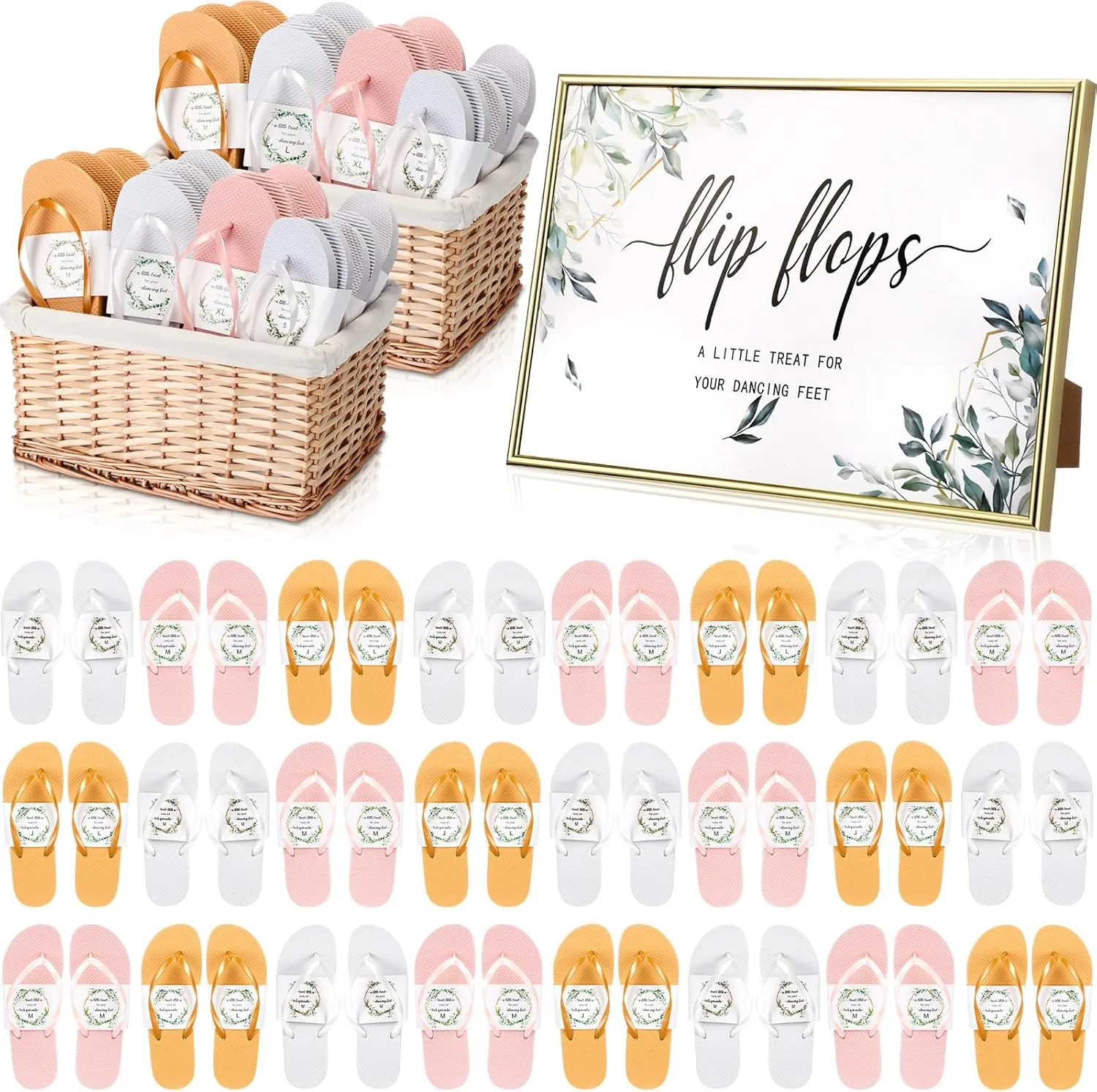 Zoooyawn 24 Pairs Wedding Party Favors Flip Flops Bulk Wedding Sign for Guest