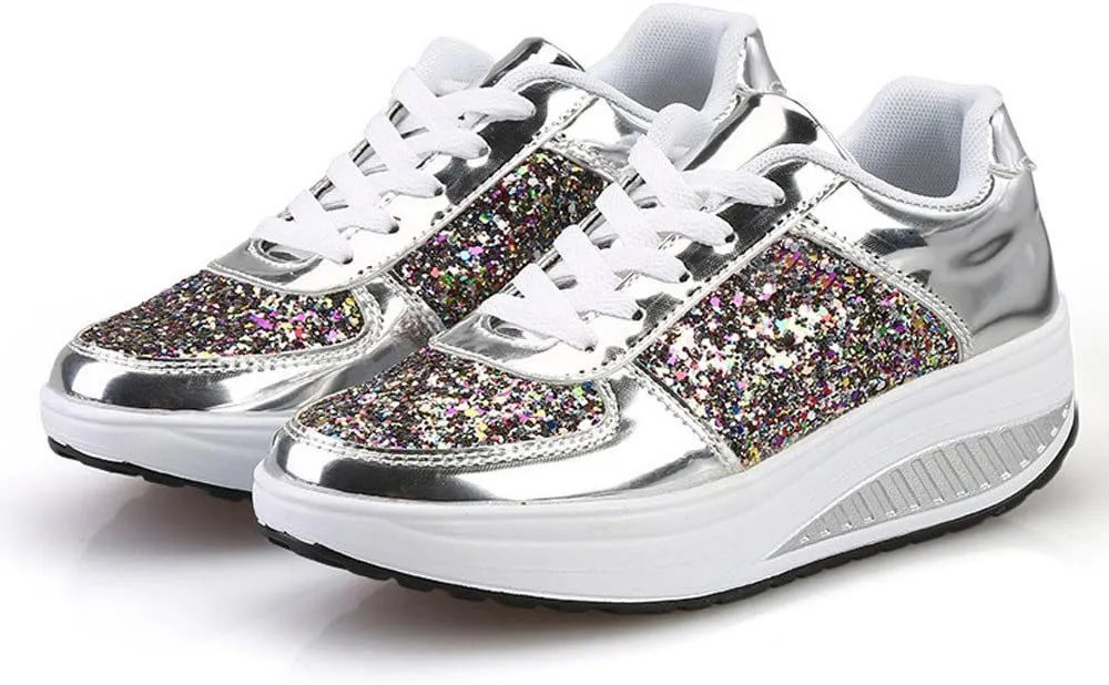 ZSpzx Sparkly Sneakers for Women Air Cushioned Arch Support Plantar Fasciitis Platform Shoes Comfortable Lightweight Fashion Non Slip Walking Sneaker Casual Tennis Walking Sports Footwears