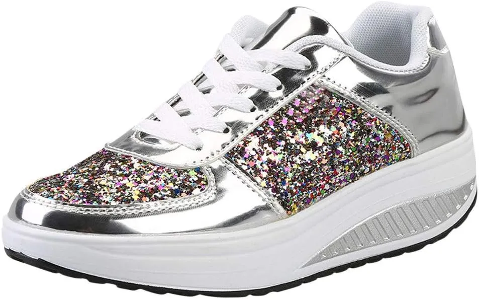 ZSpzx Sparkly Sneakers for Women Air Cushioned Arch Support Plantar Fasciitis Platform Shoes Comfortable Lightweight Fashion Non Slip Walking Sneaker Casual Tennis Walking Sports Footwears