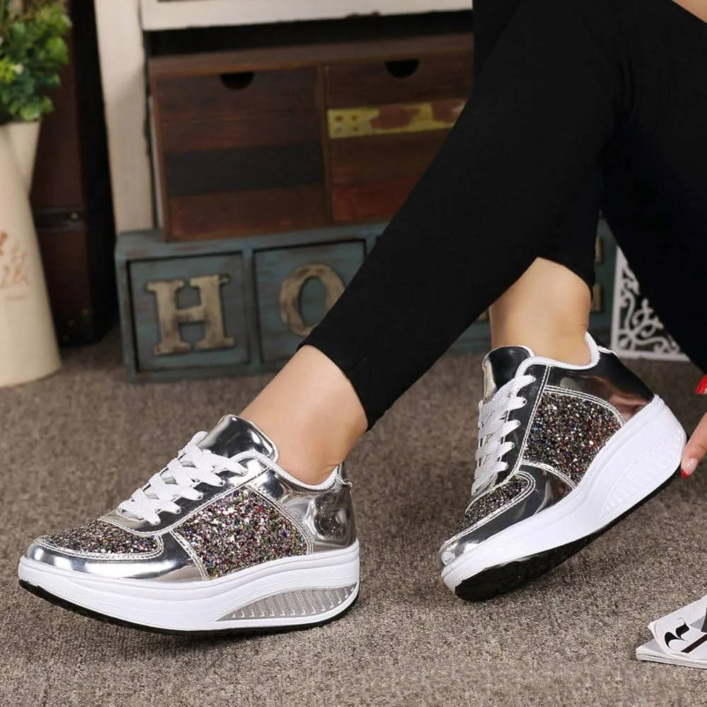 ZSpzx Sparkly Sneakers for Women Air Cushioned Arch Support Plantar Fasciitis Platform Shoes Comfortable Lightweight Fashion Non Slip Walking Sneaker Casual Tennis Walking Sports Footwears