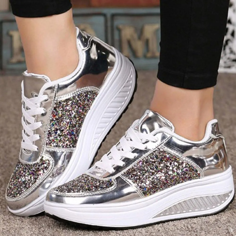 ZSpzx Sparkly Sneakers for Women Air Cushioned Arch Support Plantar Fasciitis Platform Shoes Comfortable Lightweight Fashion Non Slip Walking Sneaker Casual Tennis Walking Sports Footwears