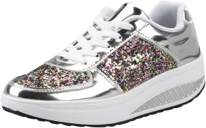 ZSpzx Sparkly Sneakers for Women Air Cushioned Arch Support Plantar Fasciitis Platform Shoes Comfortable Lightweight Fashion Non Slip Walking Sneaker Casual Tennis Walking Sports Footwears