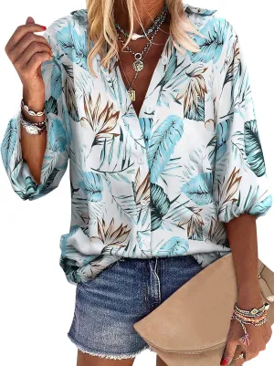 ZXZY Women Soft Dressy Floral Printed Button Down Tropical Hawaiian Shirt Blouse Tops