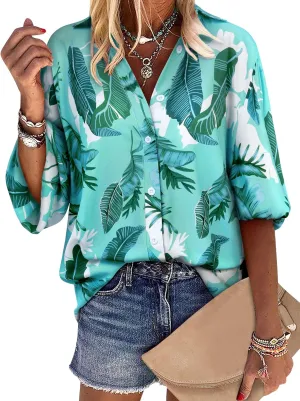 ZXZY Women Soft Dressy Floral Printed Button Down Tropical Hawaiian Shirt Blouse Tops