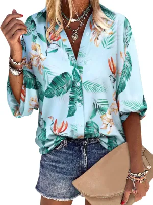 ZXZY Women Soft Dressy Floral Printed Button Down Tropical Hawaiian Shirt Blouse Tops